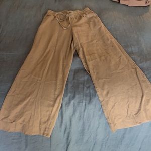 Wide leg linen-blend pants